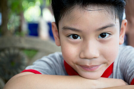 Closeup of little asian cute  child  .の写真素材