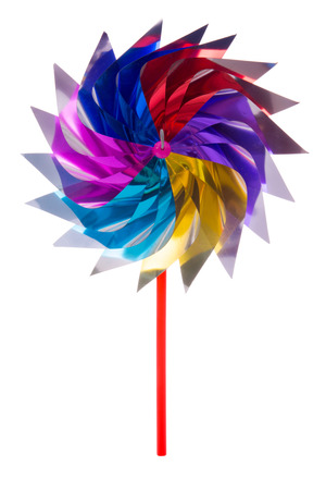 Colorful children's pinwheel isolated on white backgroundの写真素材