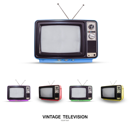 Vintage TV : old retro TV set isolated on white backgroundの写真素材