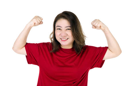 Portrait of middle age 40s Asian woman Isolated on white background , self-confident mature woman in a casual dress with a smiling faceの写真素材
