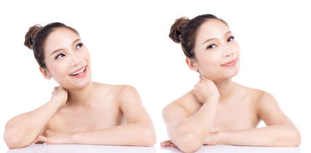 Beautiful asian Woman with Fresh Skin. Face care . Facial treatment . Cosmetology , beauty and spa. Asian women portrait.の写真素材