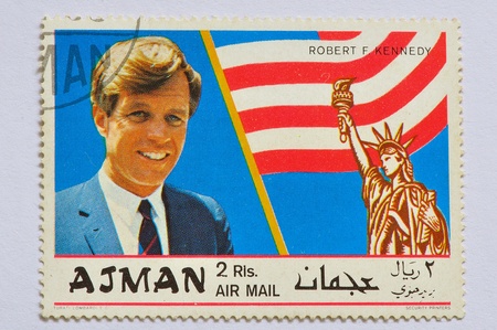 AJMAN - CIRCA 1968 ROBERT F. KENNEDY, A for In Memoriam, series, circa 1968 の写真素材