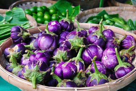 Eggplant purple in the basket の写真素材