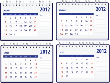 Calendar 2012, 1st for January to Aprilのイラスト素材