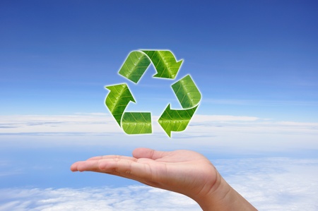 Recycle logo concept and hand の写真素材
