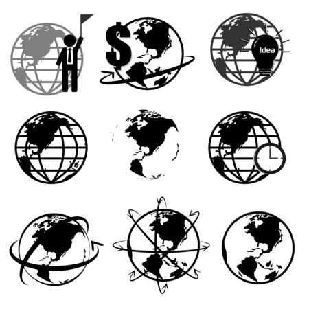 Vector set of 3D world map or globe, series 2のイラスト素材