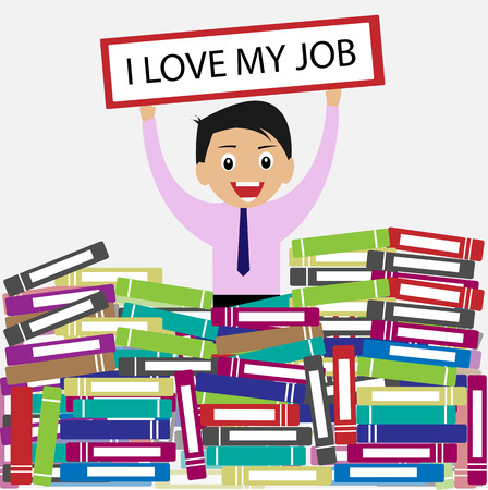 Happy businessman present I love my job conceptのイラスト素材