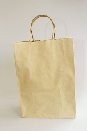 recyclable paper bag isolated on white background.の写真素材