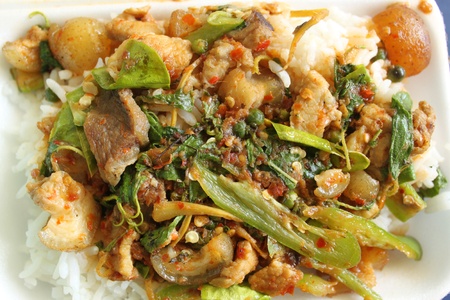 Spicy wild boar with  riceの写真素材