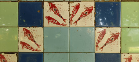Ceramic tile pattern with red fish.の写真素材