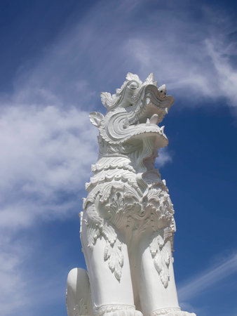 lion statue Wat Ban den Temple Chiang Mai Thailandの写真素材