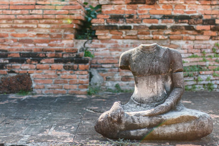 Old Buddhist Temple Wat Mahathat Ayutthaya Historical Park, Ayutthaya, Thailandの写真素材