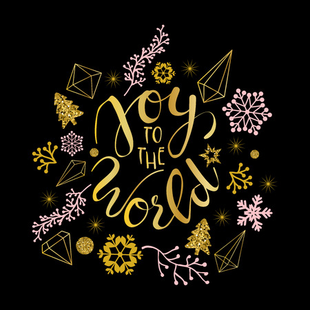 Joy to the world greetings in calligraphic type illustration.のイラスト素材