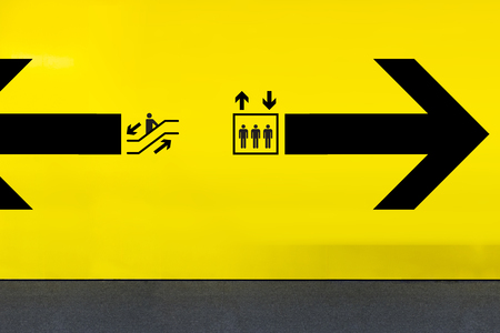 Airport Sign With Elevator Icon, Escalator and Arrowの写真素材