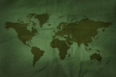 World Map on Military Army Fabric Texture backgroundの写真素材