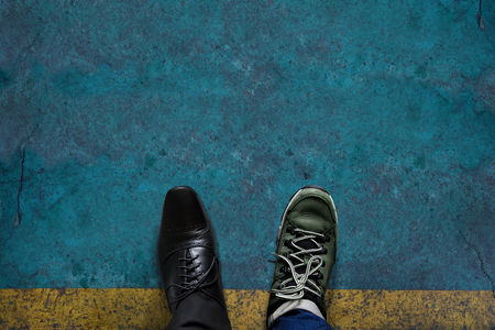 Life Balance Concept for Work and Travel present in top view position by half of Business Oxford and...