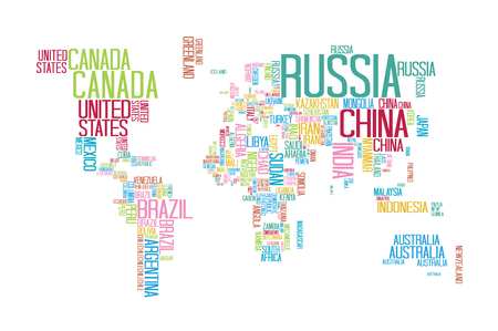 World Map with Countries name Text or Typography with Colorful color separate by countryのイラスト素材