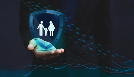 Concept For Insurance Company to Safe and Supporting Customer, Family icon inside a Shield Guard to...