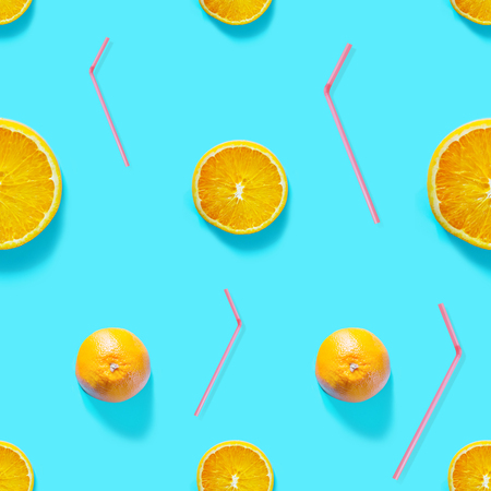 Orange Fruit Seamless Pattern, Included Drink Straw, Summer Colorful Background