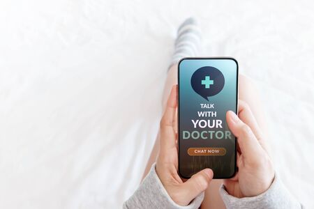 Helathy Lifestyle and Technology Concept. Modern Person Using Online Medicine Application via Mobile...