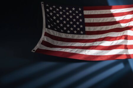 USA Flag Hanging on the Wall. American Symbolic. 4th of July or Memorial Day of United States....