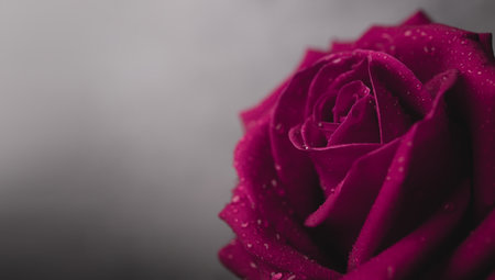 Pink Fresh Rose with Droplet on Petal. Flower Symbol of  Love and Valentines Day. CLoseup shot in Studioの写真素材