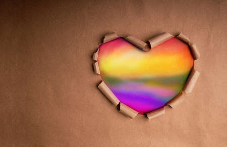 Gay, Homosexual, LGBTQI Concept. Craft Paper as Rainbow Heart Shape Color. Month of Pride Symbolicの写真素材