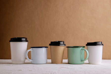 Zero Waste Products. Set of Recycle Coffee Cup. Reduce Plastic Packaging. Environment, Ecology Care,...
