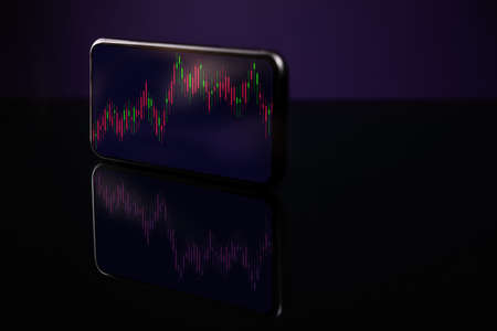 Online Investment via Smartphone. Data Graph show on Mobile Phone Screen.Buy and Sell for Stock...