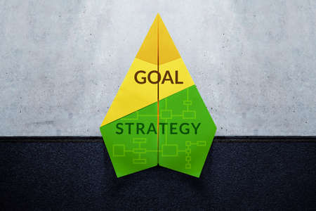 Goal, Challenge and Strategy Concept. Start a New Business. Paper Plane with Text of Goal and...