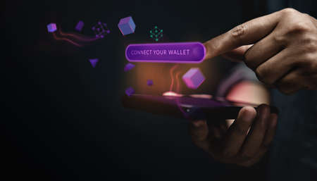 Web3 Technology Concept. Hand Using Mobile Phone to Connect Digital Wallet. Smart, E-wallet,...