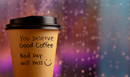 Mental Health, Comfortable and Encouragment Concept. Message on Coffee Cup to Healing Negative Mood...