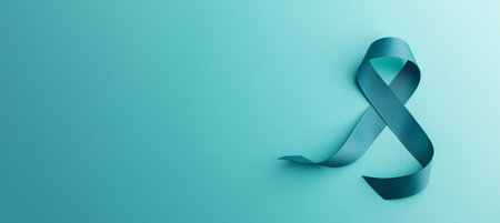 Ovarian and Cervical Cancer Awareness. a Teal Ribbonin Top View position, Uterus, Female Reproductive System, Women's Health, PCOS and Gynecologyの写真素材