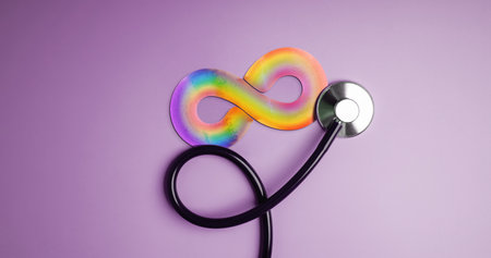World Autism Day Concepts. represent by a Rainbow Infinity Symbol with a Stethoscope. Autism Awareness Day. Neurodiversity, Inclusivity, and Acceptance.の写真素材