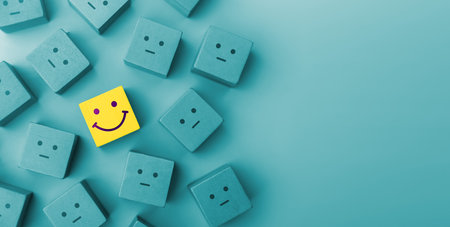 Mind, Mental Health Concept. Varieties of Mood and Emotion. a Unique Smiling Cube that Stand Out...