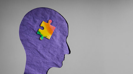 World Autism Day Concepts. Rainbow Jigsaw Puzzle inside the Brain. Autism Awareness Day. Neurodiversity, Inclusivity, and Acceptance.の写真素材