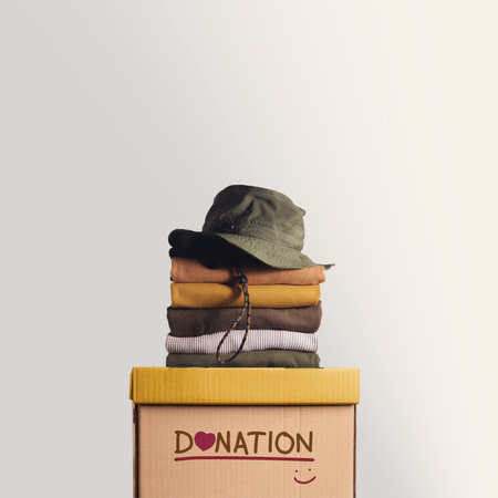 Donation Cloth, Renewable Concept. Used clothes box, representing kindness, donation, minimalism, Circular Economy and social responsibilityの写真素材
