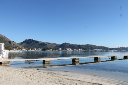 View of the bay of Port Pollensa. Balearic islands. Spain.の写真素材