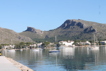 View of the bay of Port Pollensa. Balearic islands. Spain.の写真素材