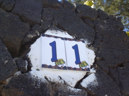 House number one sign on the wall of a house in Canary Islandsの写真素材