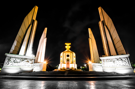 Night scene of democracy monument in bangkok city, thailandの写真素材