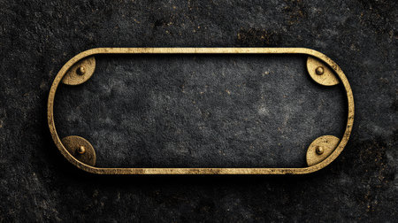 This elegant blank plate with a gold border rests on a dark textured background, perfect for adding custom text or graphics to design projects.の素材