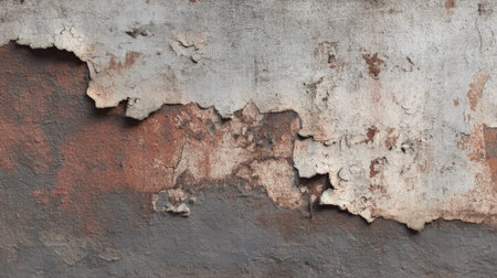 This image features a weathered concrete wall showcasing layers of peeling paint and rusty textures. It provides an ideal backdrop for various design projects.の素材