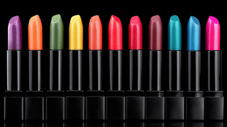 A stunning array of vibrant lipsticks in various bold shades, showcasing their unique textures. Perfect for makeup enthusiasts and beauty professionals alike.の素材