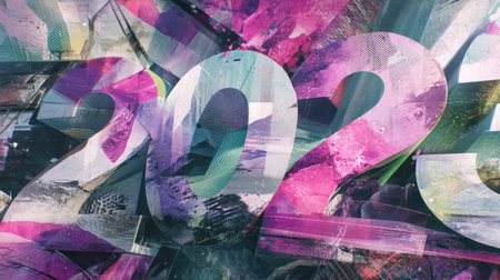 Vibrant abstract design featuring the numbers 2023, perfect for celebrating New Year. Ideal for festive backgrounds, invitations, and celebratory themes.の素材