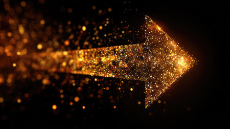 A stunning image of a sparkling arrow made of glowing particles, representing direction and energy. Perfect for creative projects seeking an elegant and dynamic visual.の素材