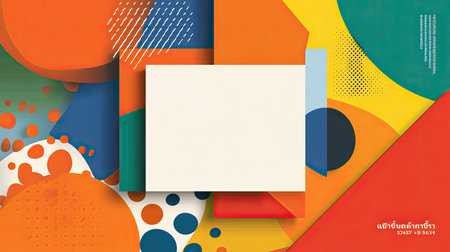 Explore a vibrant and colorful geometric design featuring abstract shapes and a playful layout, perfect for creative backgrounds or artistic projects.の素材