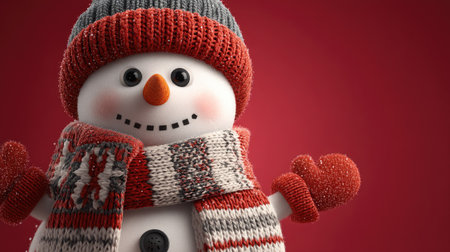 This charming snowman, adorned in a cozy knitted hat and scarf, brings warmth and joy to the winter season. Perfect for holiday-themed projects.の素材
