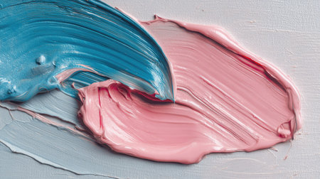 An abstract representation featuring vibrant blue and pink paint strokes on a textured canvas surface. Perfect for creative projects, backgrounds, or art-related themes.の素材