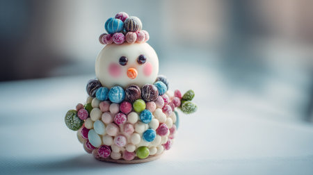This charming snowman made of colorful candies brings joy to any winter celebration, perfect for festive gatherings and cheerful decorations.の素材